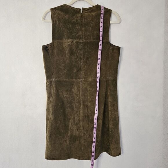 BLANKNYC sz M Olive Green Leather Vneck Sleeveless Sheath Dress Lined - Picture 3 of 8
